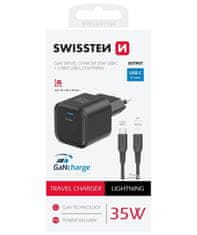 SWISSTEN napajalnik gan 1x usb-c 35w power delivery črna + podatkovni kabel usb-c/lightning 1,2 m črna