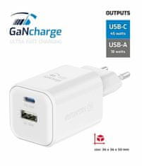 SWISSTEN napajalnik gan 1x usb-c 45w pd + 1x usb-a 18w qc bela