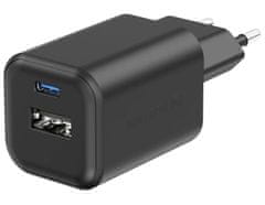 SWISSTEN napajalnik gan 1x usb-c 45w pd + 1x usb-a 18w qc črn