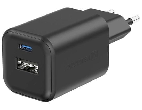 SWISSTEN napajalnik gan 1x usb-c 45w pd + 1x usb-a 18w qc črn