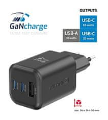 SWISSTEN napajalnik gan 2x usb-c 65w pd + 1x usb-a 18w qc črn