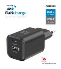 SWISSTEN napajalnik gan 1x usb-c 45w pd + 1x usb-a 18w qc črn