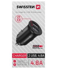 SWISSTEN cl adapter 2x usb 4,8a kovinski črn