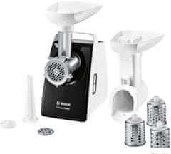 Bosch Kompaktni mlinček za meso CompactPower 2000 W - bel, 5 hitrosti, enostavno čiščenje, vključena kebbe šablona, nerjaveče jeklo.