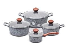 Promis Set posod PROMIS GRANIT, 16 cm lonec, 20 cm, 24 cm in 28 cm z rjavimi ročaji, nerjaveče jeklo in aluminij.