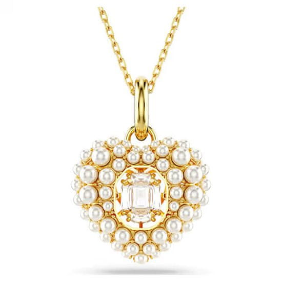 Swarovski Pozlačena ogrlica Srce z biseri Idyllia 5680399