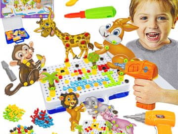 shumee Creative ZOO mozaik v kovčku 198 kos. 3D sestavljanka, kocke, komplet za sestavljanje izvijačev