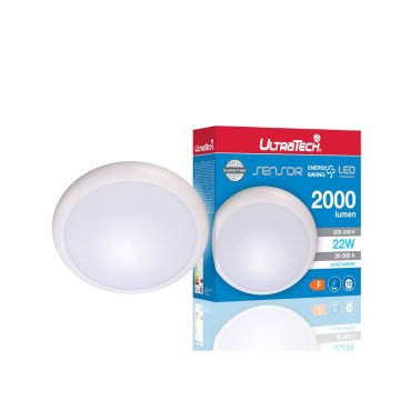 UltraTech Vodotesna LED plafoniera z mikrovalovnim senzorjem gibanja 22W 2000lm 4000K IP66