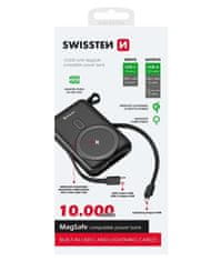 SWISSTEN power bank 10000 mah pd 20W z integriranima kabloma USB-C in lightning (združljiv z magsafe)