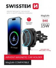 SWISSTEN magnetni ventilatorski nosilec autamagstick compact z brezžičnim polnjenjem 15w/7,5w (združljiv z magsafe)