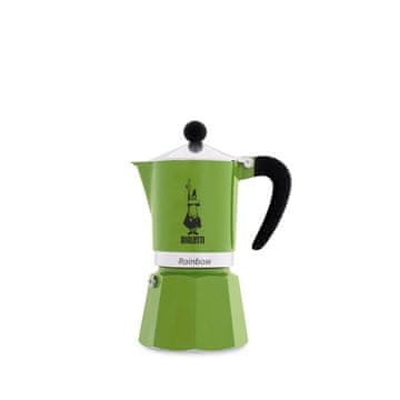 BIALETTI Bialetti Rainbow Moka lonec, črn in zelen, kapaciteta 3 skodelice, aluminijasto ohišje, CE certifikat