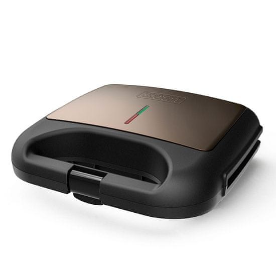 Black+Decker Sandvič toaster Black+Decker BXSA752E v črni in nerjaveči jekleni barvi, 750 W, z indikatorjem in nelipsko prevleko