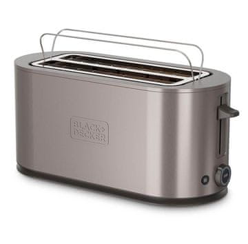 Black+Decker Toaster Black+Decker BXTO1501E s segrevalnikom za žemljice, 1500W, 4 režnji, nerjaveče jeklo, nastavljiva zapečenost
