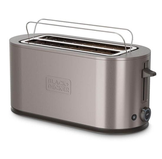 Black+Decker Toaster Black+Decker BXTO1501E s segrevalnikom za žemljice, 1500W, 4 režnji, nerjaveče jeklo, nastavljiva zapečenost