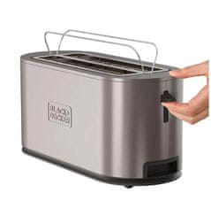 Black+Decker Toaster Black+Decker BXTO1501E s segrevalnikom za žemljice, 1500W, 4 režnji, nerjaveče jeklo, nastavljiva zapečenost