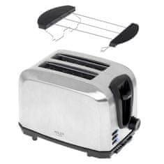 Adler Srebrni toaster Adler AD 3222 z roletnim stojalom, 7 stopnjami zapečenja, funkcijami ponovne peke in odmrzovanja, inox material.