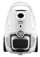 Amica Cilindrični sesalnik Amica VM6011, suho čiščenje, 700 W, 3 L vrečka za prah, bele barve, tih način, primeren za dom.