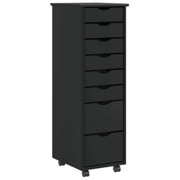 shumee vidaXL Rolling Cabinet s predali MOSS Black Masivni les borovega lesa