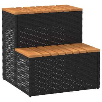 shumee vidaXL Hot Tub Step Black 50x50x50,5 cm Poli ratan in masivna akacija