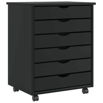 shumee vidaXL Rolling Cabinet s predali MOSS Black Masivni les borovega lesa