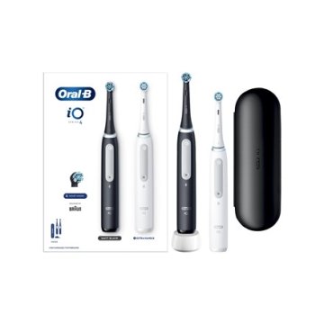 Oral-B Oral-B električna zobna ščetka Duo paket iO4 serija, polnilna, za odrasle, 2 ščetkasta glava, 4 načini čiščenja, črna/bela