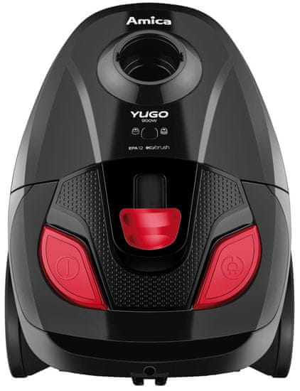 Amica Amica Yugo VM1043 1,5 L cilindrični sesalnik 900 W z vrečko za prah, rdeč/črn, teleskopska cev, EPA 12 filtracija