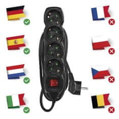 Emos Podaljšek 3 m / 4 vtičnic / s stikalom / črni / PVC / 1,5 mm2