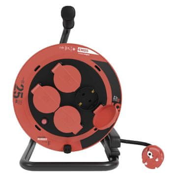 Emos Zunanji kolutni podaljšek 25 m / 4 vtičnice / črni / guma / 230V/400V / 1,0 mm2