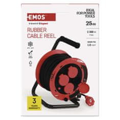 Emos Zunanji kolutni podaljšek 25 m / 4 vtičnice / črni / guma / 230V/400V / 1,0 mm2