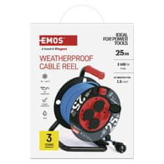 Emos Vremensko odporen kabelski kolut 25 m / 4 vtičnice / modra / PVC / 230 V / 1,5 mm2