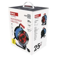 Emos Vremensko odporen kabelski kolut 25 m / 4 vtičnice / modra / PVC / 230 V / 1,5 mm2