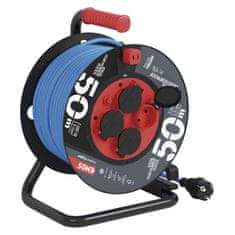 Emos Vremensko odporen kabelski kolut 50 m / 4 vtičnice / modra / PVC / 230 V / 1,5 mm2