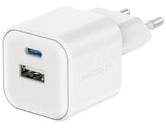 SWISSTEN Napajalnik gan 1x usb-c 20w pd in 1x usb-a 18w qc bela