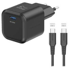 SWISSTEN napajalnik gan 1x usb-c 35w power delivery črn + podatkovni kabel usb-c/usb-c 1,2 m črn