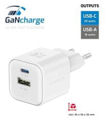 SWISSTEN Napajalnik gan 1x usb-c 20w pd in 1x usb-a 18w qc bela