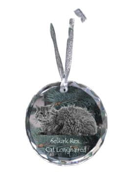 Artdog Dolgodlaka mačka Selkirk Rex - kristalna kroglica s fotografijo, fotografije mačke v kristalu, personaliziran obesek za božično drevo Art-Dog