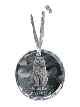 Artdog Kratkodlaka mačka Selkirk Rex - kristalna kroglica s fotografijo, fotografije mačke v kristalu, personaliziran obesek za božično drevesce Art-Dog