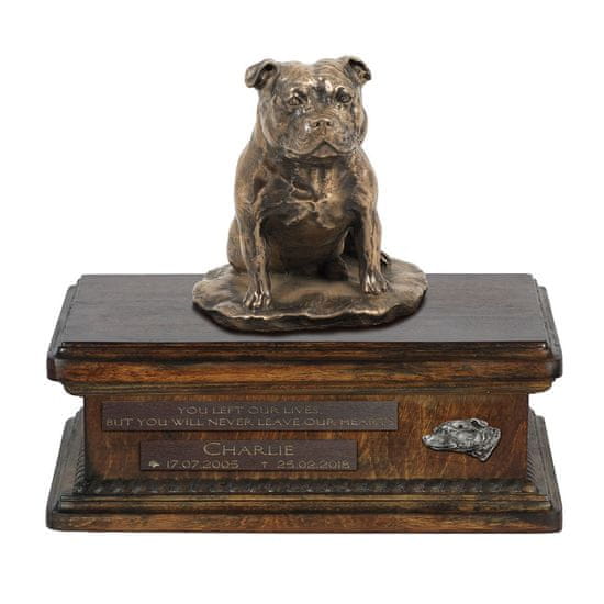 Artdog Staffordshire Bull Terrier, Staffik, Staffi I - žara za pasji pepel, personalizirana žara s kipcem, lesena žara s psom Art-Dog