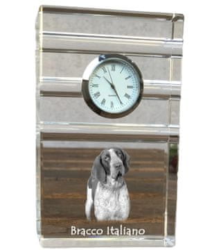 Artdog Italijanski kratkodlaki ptičar, Italijanski ptičar - steklena ura s fotografijo, fotografija psa v kristalu, personalizirana stoječa ura za pisarno Art-Dog