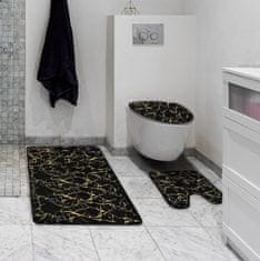 Netscroll 3-delni komplet kopalniških preprog, elegantna kopalniška preproga z marmornim motivom, mehke in udobne preproge, dve preprogi in eno pokrivalo za WC sedež, FlannelSet, črna