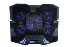 Evolveo Ania 5, hladilno stojalo za prenosni računalnik, modra osvetlitev ozadja, nastavljivo, število vrtljajev na minuto, zaslon