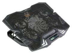 Evolveo Ania 5, hladilno stojalo za prenosni računalnik, modra osvetlitev ozadja, nastavljivo, število vrtljajev na minuto, zaslon