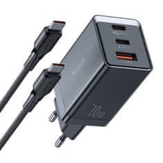 Mcdodo GaN Mcdodo CH-1543 omrežni polnilnik, 2x USB-C, 1x USB, 67 W + kabel USB-C do USB-C 2 m (črn)