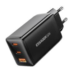 Essager Polnilec, Essager, ECTAC-DYB01-Z, GaN, 2xUSB-C, USB-A, 67W (črn)