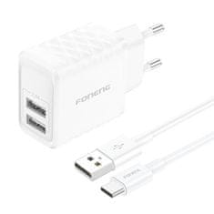 Foneng Foneng EU53 20W 2xUSB-A, 2,4A omrežni polnilnik (bela) + kabel USB-C