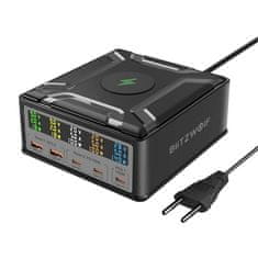 Blitzwolf Blitzwolf omrežni polnilec BW-S28 260W, 2xUSB-A, 3xUSB-C, 15W brezžični polnilec (črn)