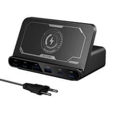 Blitzwolf Blitzwolf BW-S27 160W omrežni polnilnik, 2xUSB-A, 4xUSB-C, 15W brezžični polnilnik (črn)