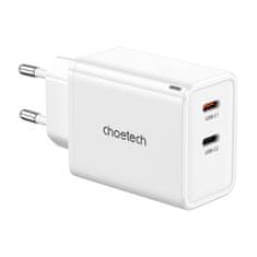 Choetech Choetech PD6013 omrežni polnilnik, GaN, 2x USB-C, PD65W (bela)