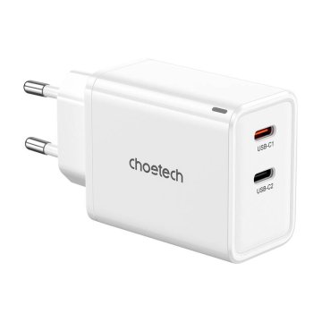 Choetech Choetech PD6013 omrežni polnilnik, GaN, 2x USB-C, PD65W (bela)