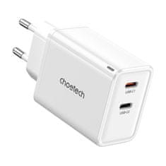 Choetech Choetech PD6013 omrežni polnilnik, GaN, 2x USB-C, PD65W (bela)